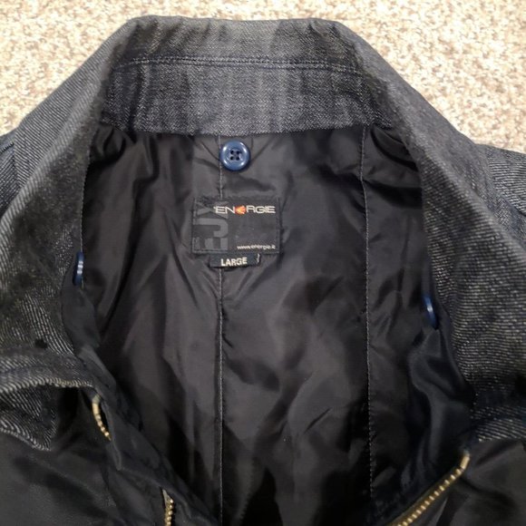 VTG Energie Men's LRG Bomber Jacket Italian90s Vespa Scoot Expo Denim collar - Picture 4 of 16